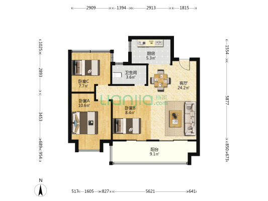 优步学府三期 3室1厅1卫 92平方