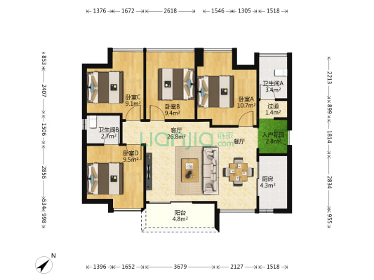 集美雅苑 4室1厅2卫 98平方