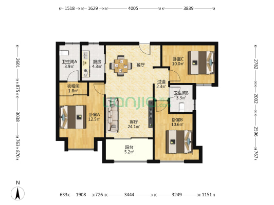 建发央著二期 3室1厅2卫 104平方
