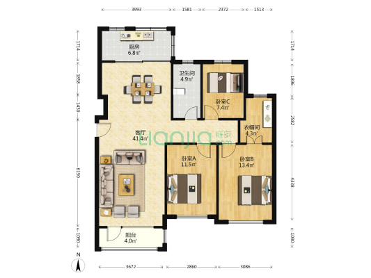 阳光海岸(锦绣大街) 3室1厅1卫 113平方