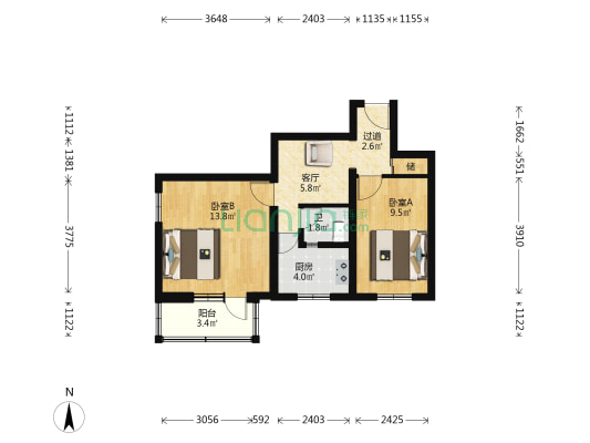 天坛南里东区 2室1厅1卫 54平方