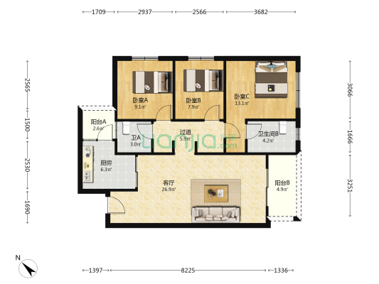 龙湖恒邦云玺 3室1厅2卫 99平方