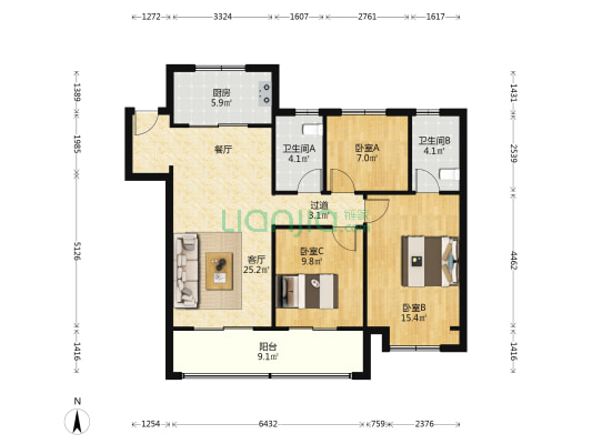 元和悦府 3室1厅2卫 118平方