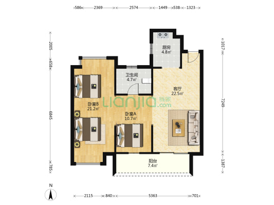 袁河家园 2室1厅1卫 90平方