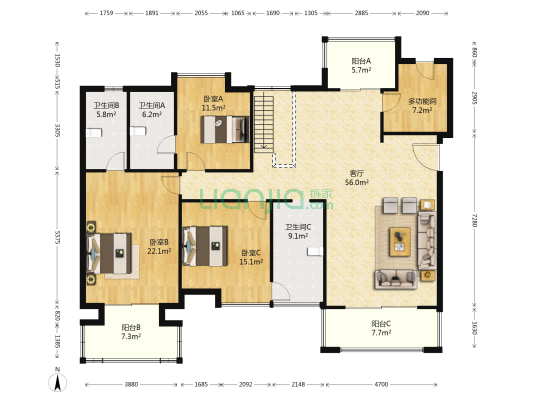 华润国际社区 4室1厅3卫 167平方