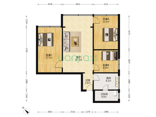 遵义巷3号 3室1厅1卫 82平方