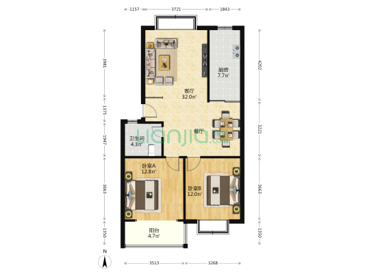 凤凰苑小区 2室1厅1卫 91平方