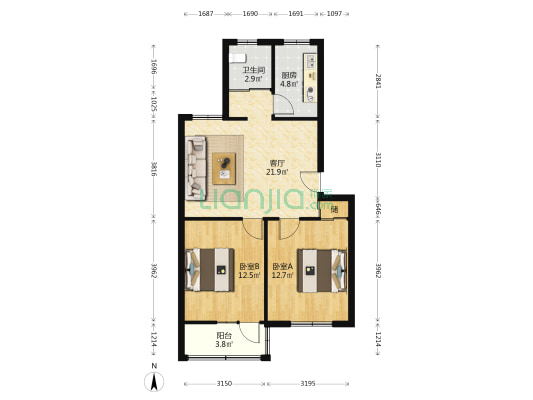 中铁四局一公司家属区 2室1厅1卫 72平方
