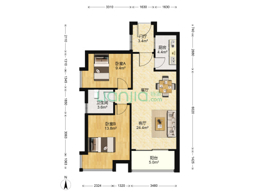 珠江花城三期 2室1厅1卫 75平方