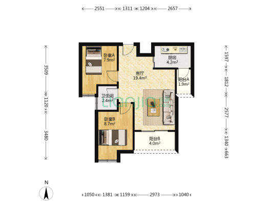 半山豪苑 2室1厅1卫 62平方