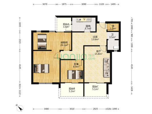 尚熙庭苑 1室1厅1卫 107平方
