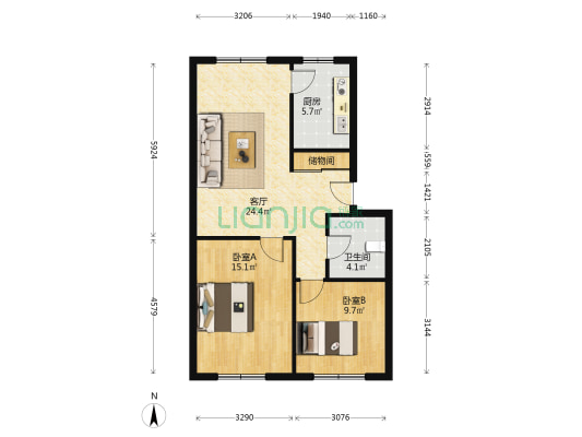 铁城公寓北院 2室1厅1卫 75平方