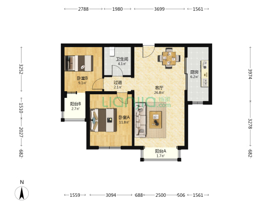 晨光家园C区 2室1厅1卫 94平方