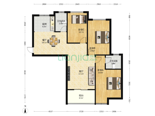 众安春江时代 3室2厅2卫 123平方