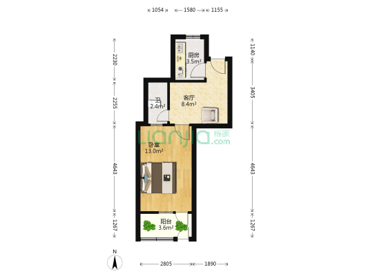 东阁小区北区 1室1厅1卫 38平方