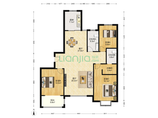 天水营丘 3室2厅2卫 166平方