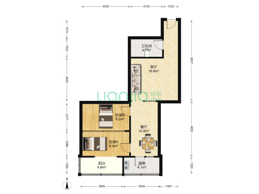 劲松北路9号院 2室2厅1卫 73平方