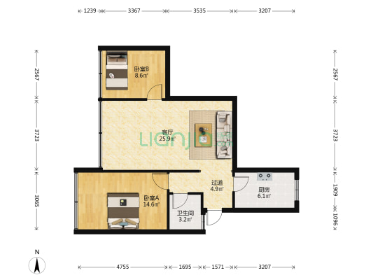 天利花园 2室1厅1卫 83平方