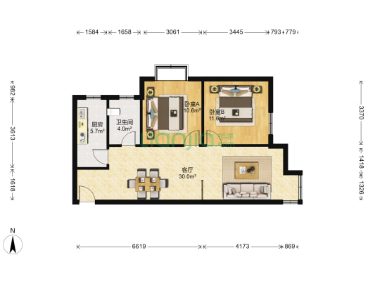 君域豪庭 2室1厅1卫 82平方