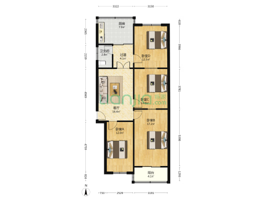 省医药管理局 4室1厅1卫 77平方