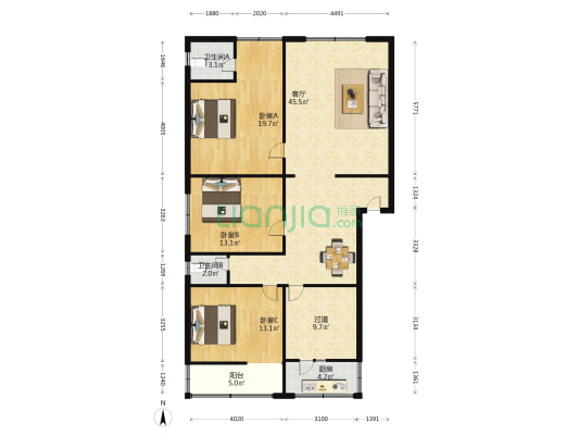 鸿福巷6号 3室1厅2卫 138平方