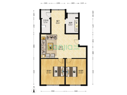学府路671号 2室2厅1卫 97平方