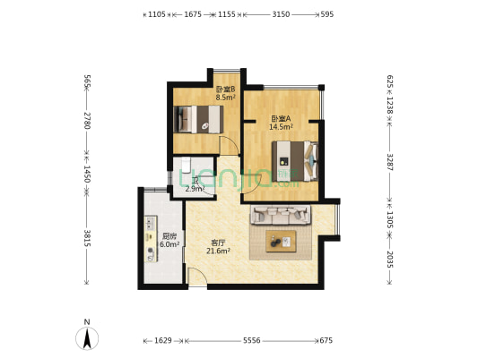 汇景雅居 2室1厅1卫 67平方