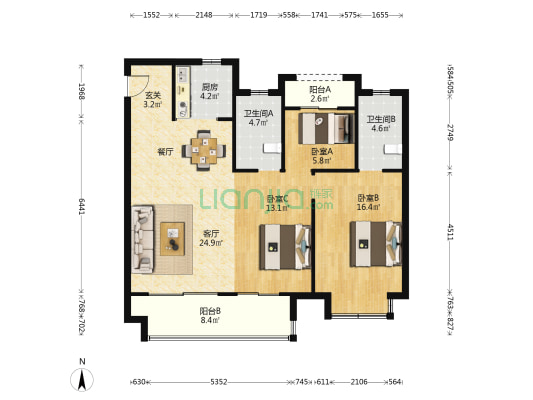 天奕云璟 3室1厅2卫 112平方