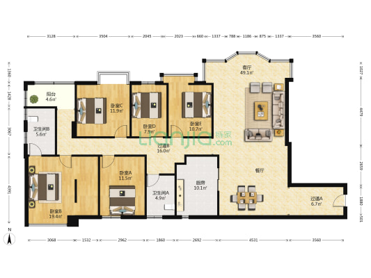 弘龙商业城 5室1厅2卫 201平方