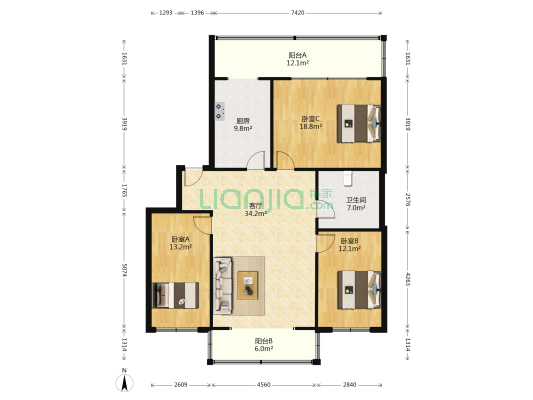 乡企家属楼 3室1厅1卫 140平方