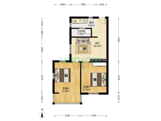南宁市国税局宿舍 2室1厅1卫 52平方
