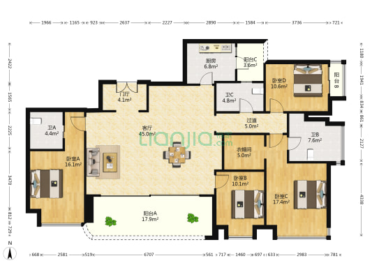 西派城 4室1厅3卫 195平方