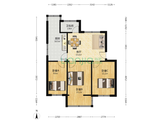 武汉纺织大学家属院 3室1厅1卫 79平方