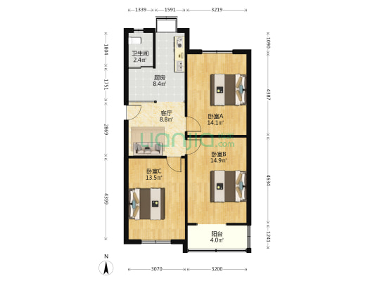 教育局宿舍 3室1厅1卫 81平方