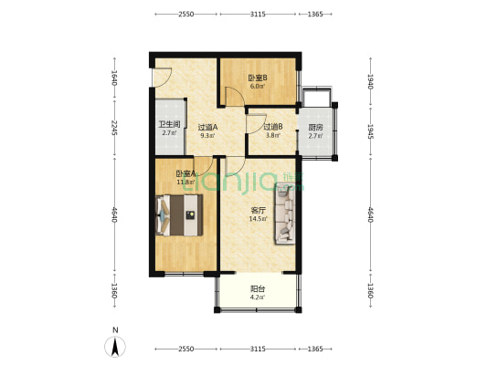新建巷8号 2室1厅1卫 67平方