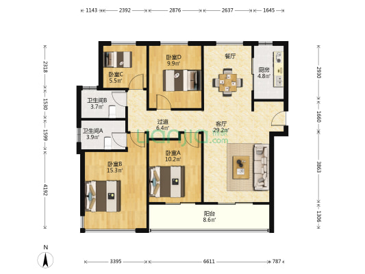 华发沁庭 4室1厅2卫 123平方