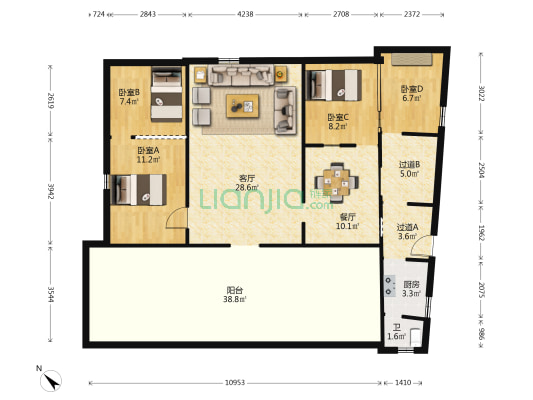 大良升平居委会 4室2厅1卫 140平方