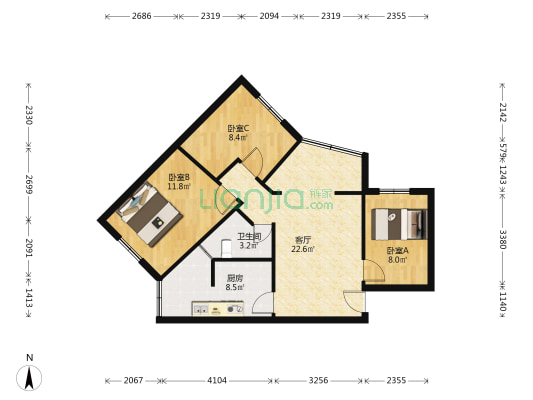 沙子堰西巷1号 3室1厅1卫 74平方