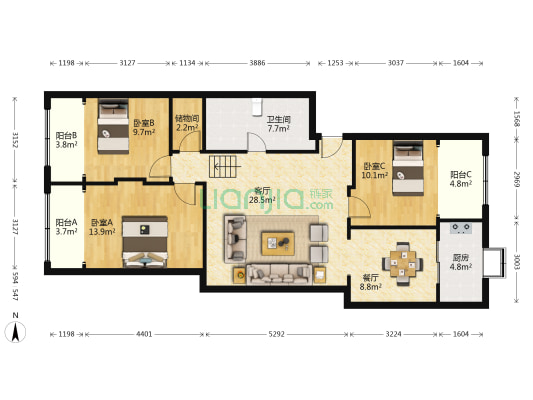 老车站路48号 3室2厅1卫 121平方
