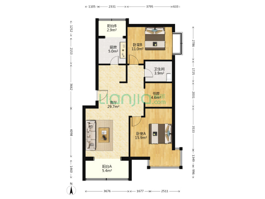 金色漫香林四期 3室1厅1卫 91平方
