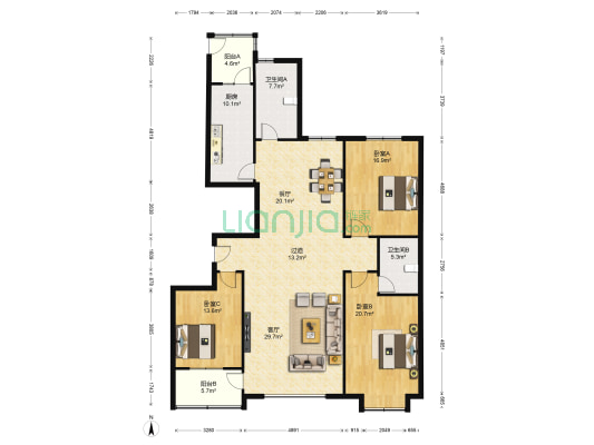 颐丰花园颐盛园 3室2厅2卫 175平方