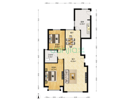 左岸慧晶 2室1厅1卫 122平方