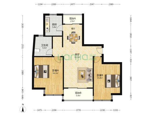 中梅苑三期 2室1厅1卫 104平方