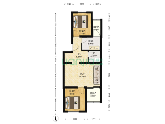 房山大石河3号 2室1厅1卫 66平方