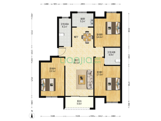 金尚名著 3室1厅2卫 124平方