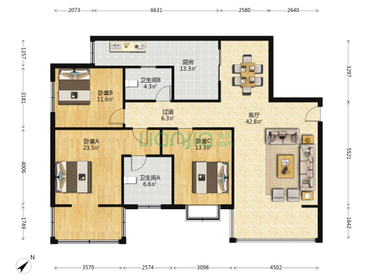 驼山大厦 3室1厅2卫 141平方