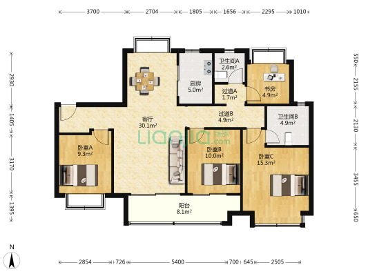 溧水万达御景仕家三期 4室1厅2卫 128平方