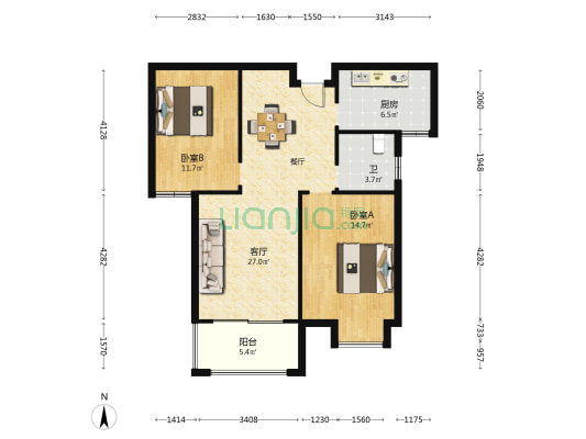 灯塔家园二期C区 2室1厅1卫 95平方