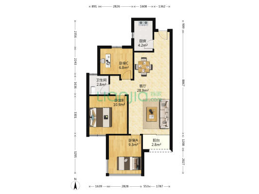 伟业优橙家 3室1厅1卫 78平方