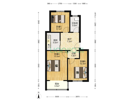 畜牧局宿舍 3室1厅1卫 63平方